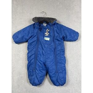 Baby‎ Looney Tunes Snowsuit Infant 6-12 Months Blue Hooded Double Zip Baby Bugs